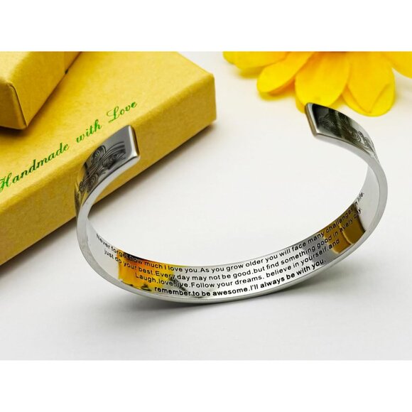 Inspirational Stainless Steel Cuff Bracelet for Women - Personalized Gift for Be - Picture 4 of 9